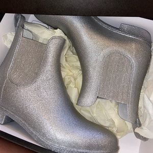 Silver Glitter Chelsea Rain Boots